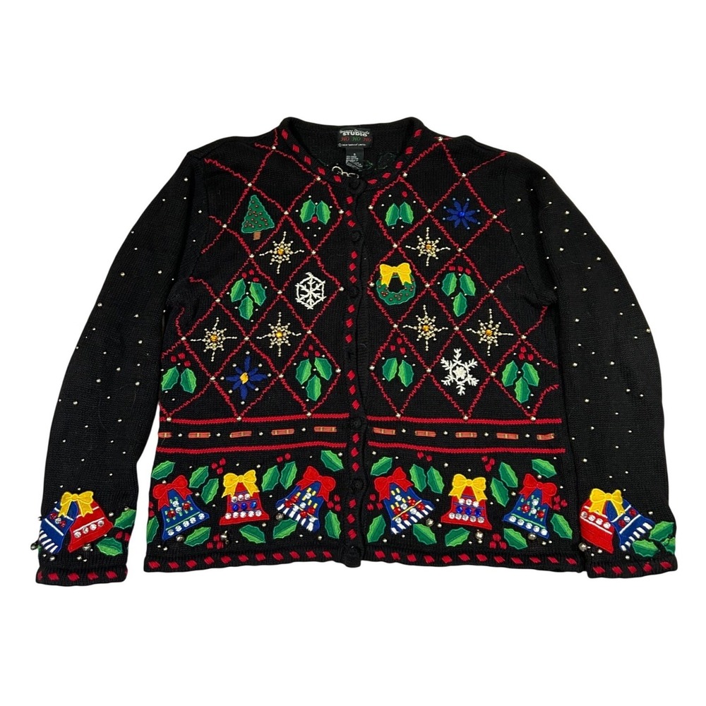 Vintage‎ Ugly Christmas Sweater S Holiday Novelty Festive Eclectic Whimsy  *Flaw